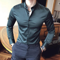 Showlu Fashion Store 0 Plain Long Sleeve Shirts and Blouses for Men Business Silk Summer Button Man Tops Fashion 2023 Social High Quality Clothing S I