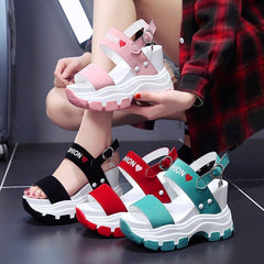 Showlu Fashion Store 0 Platform Sandals Sports New Summer Chunky High Heels Female Wedges Shoes for Women's Fish Toe Red Fashion Red Sandalia Feminina