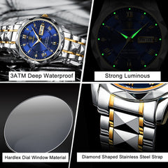 Showlu Fashion Store 0 POEDAGAR Top Brand Luxury Man Wristwatch Waterproof Luminous Date Week Men Watches Stainless Steel Quartz Men&#39;s Watch Male reloj