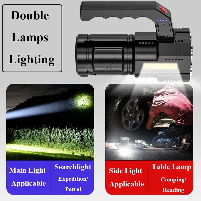 Showlu Fashion Store 0 Portable LED Flashlight USB Rechargeable Waterproof 4-7 Core Handheld Lantern COB Led Flashlights for Outdoor Camping Hiking