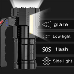 Showlu Fashion Store 0 Portable LED Flashlight USB Rechargeable Waterproof 4-7 Core Handheld Lantern COB Led Flashlights for Outdoor Camping Hiking