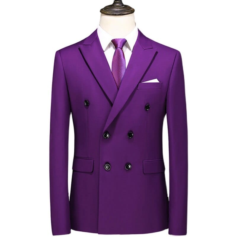 Showlu Fashion Store 0 Purple / Asia L(168cm-62kg) / China Plus Size 6XL-M Mens Double Breasted Blazer Classic New Solid Slim Fit Suit Jacket Formal Office Business Wedding Casual Blazers