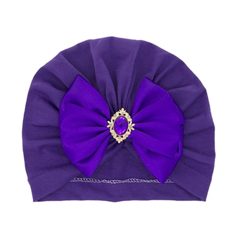 Showlu Fashion Store 0 purple Cute Shining Rhinestone Bowknot Infant Indian Hat Soft Skin-friendly Cotton Baby Girl Caps Turban Fashion Handmade Bows Headwear