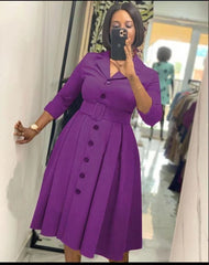 Showlu Fashion Store 0 Purple / M African Dresses for Women Spring Autumn African Women V-neck Polyester Solid Color Knee-length Dress African Clothes Women