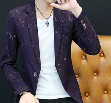 Showlu Fashion Store 0 PURPLE / M HOO 2023 Men 's casual collar collar blazers youth handsome trend Slim print blazers   5XL   6XL