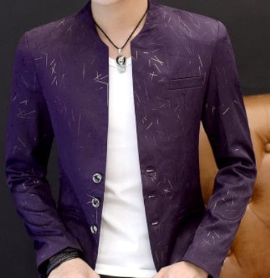 Showlu Fashion Store 0 Purple / M HOO 2023 Men 's casual collar collar blazers youth handsome trend Slim print blazers   5XL   6XL