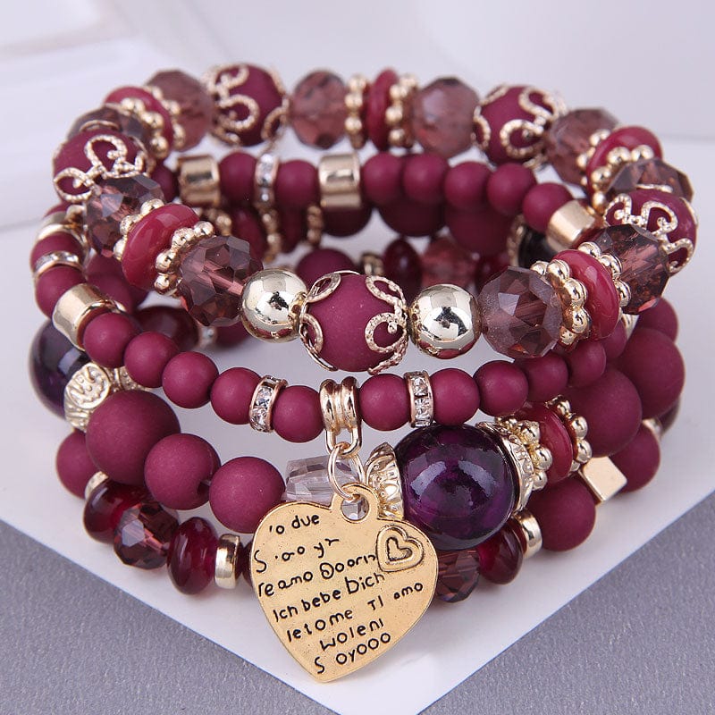 Showlu Fashion Store 0 purple red DIEZI Korean Bohemian Multicolor Crystal Beads Rope Bracelets For Women Girls Ethnic Heart Charm Wrap Bracelet Pulseira Feminina