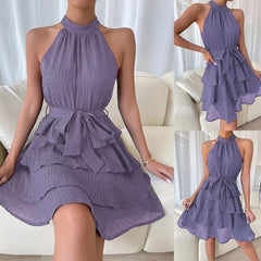 Showlu Fashion Store 0 Purple / S Charming Halter Neck Ruffle Dress