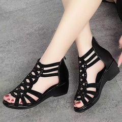 Showlu Fashion Store 0 Real Soft Leather Roman Sandals Women's Chunky Heel Mom Shoes Fashion Outerwear Women's Sandals Wedge Women's Shoes 2023