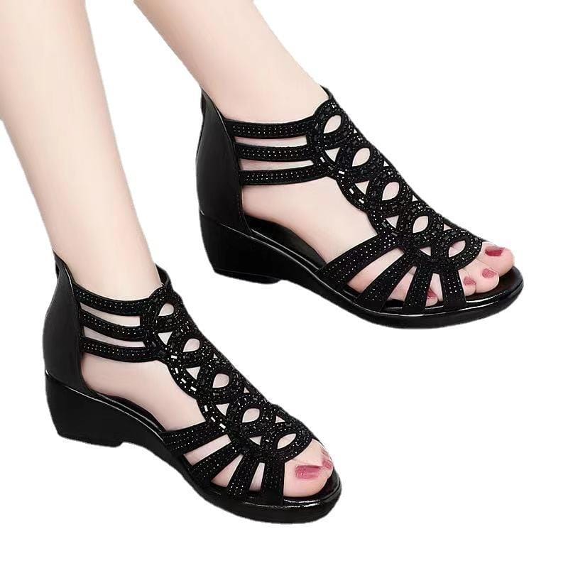 Showlu Fashion Store 0 Real Soft Leather Roman Sandals Women's Chunky Heel Mom Shoes Fashion Outerwear Women's Sandals Wedge Women's Shoes 2023