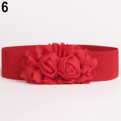 Showlu Fashion Store 0 Red 2020 Women Girl Wide Stretch Elastic Waist Belt Solid Color Flower Waistband belts for women поясок для платья ремень женский