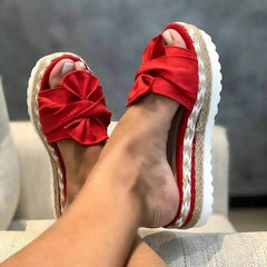 Showlu Fashion Store 0 Red / 35 Women Slippers Summer 2022 Platform Wedges Mid Heels Bow Tie Peep Toe Fashion Slides Beach Outdoor Ladies Shoes Zapatos De Mujer