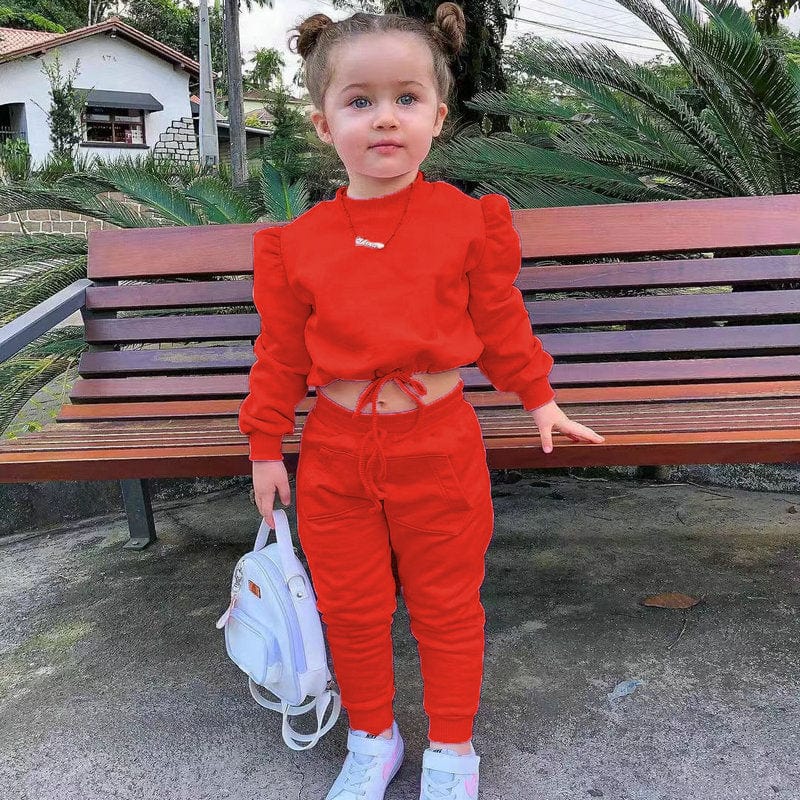 Showlu Fashion Store 0 Red / 7-8years 1-8Years Soild Kids Girl Child Suit Outfit Long Sleeve Crop Tops+Pants Sets Fashion Spring Autumn Baby Girl Clothes