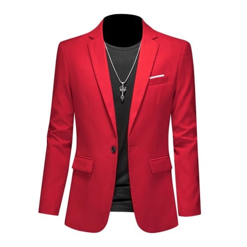 Showlu Fashion Store 0 Red / Asia L(168cm-57kg) High Quality Business Slim Fit Single Buttons Suits Jacket Men Slim Fit Casual Fashion Wedding Groom Tuxedo Blazer Coats 6XL-M