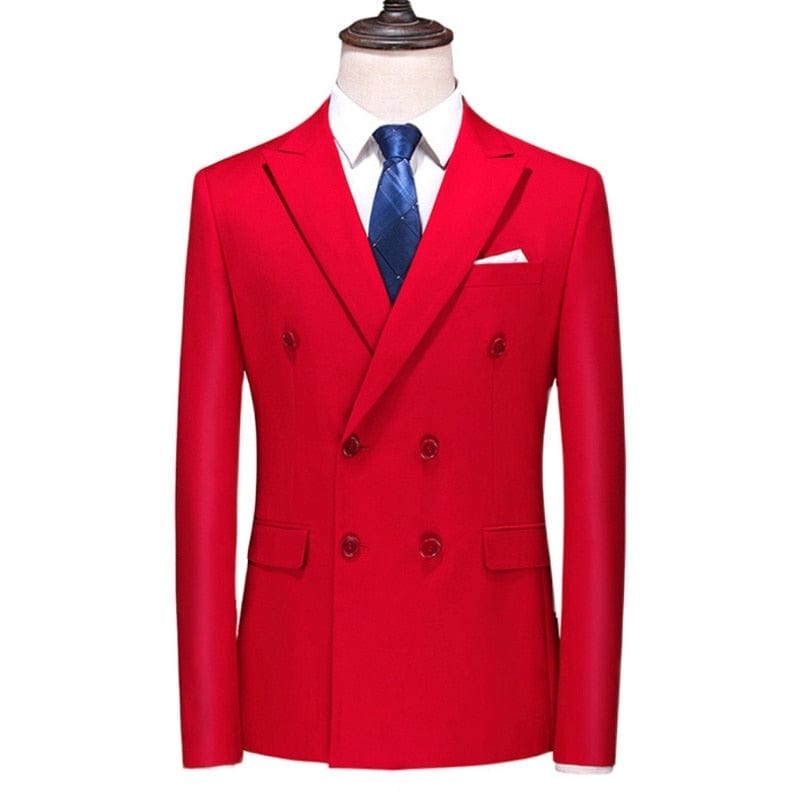 Showlu Fashion Store 0 Red / Asia L(168cm-62kg) / China Plus Size 6XL-M Mens Double Breasted Blazer Classic New Solid Slim Fit Suit Jacket Formal Office Business Wedding Casual Blazers