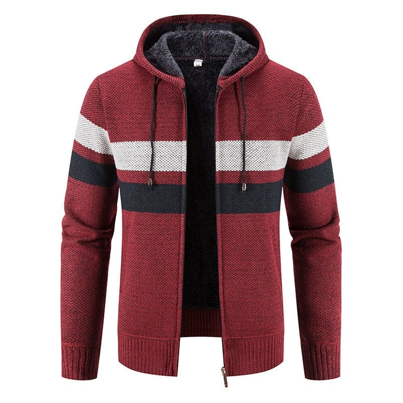 Showlu Fashion Store 0 Red / M 160CM  50-55KG Autumn/Winter New Fashion Casual Striped Hooded Sweater For Men Plus Fleece Thickened Warm High Quality Plus Size Coat 5XL