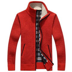 Showlu Fashion Store 0 red / M Autumn Winter Men's Sweater Coat Faux Fur Wool Sweater Jackets Men Zipper Knitted Thick Coat Warm Casual Knitwear Cardigan