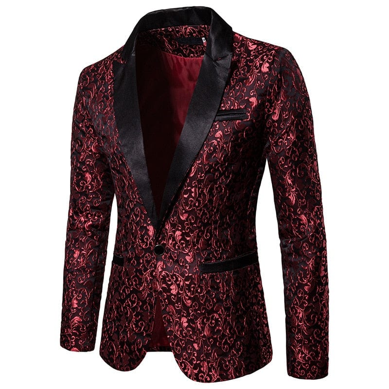 Showlu Fashion Store 0 Red / S Men's Floral Party Dress Suit Stylish Dinner Jacket Wedding Blazer Prom Tuxedo