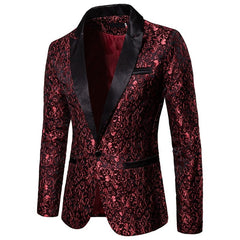 Showlu Fashion Store 0 Red / S Men&#39;s Floral Party Dress Suit Stylish Dinner Jacket Wedding Blazer Prom Tuxedo