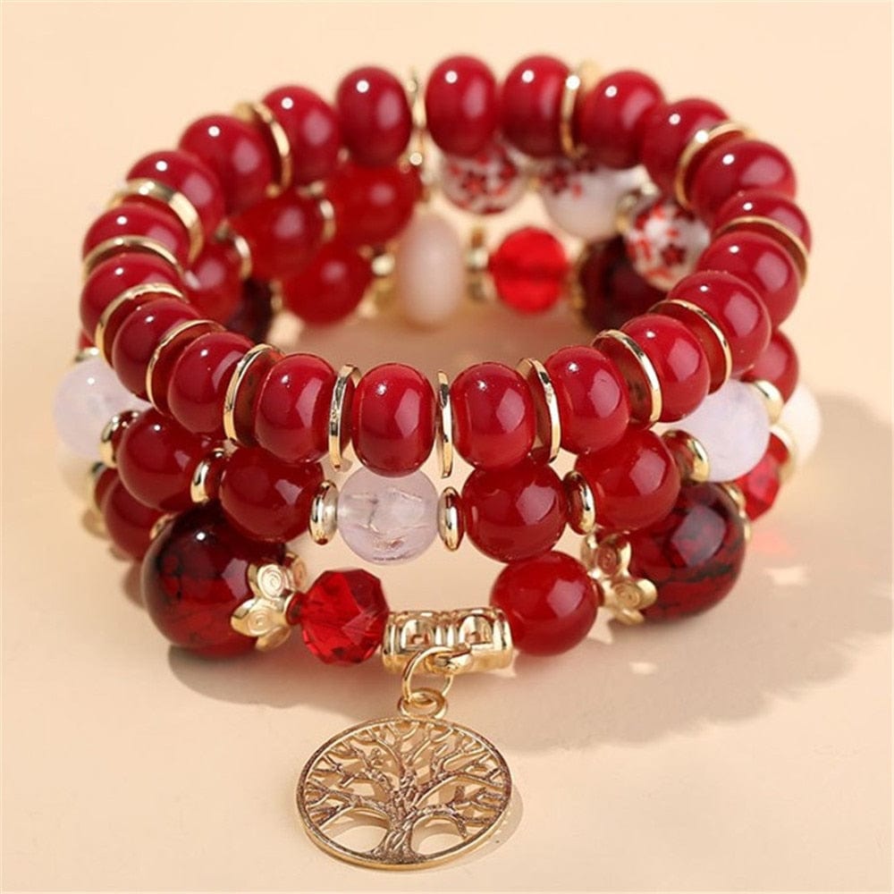 Showlu Fashion Store 0 red-tree DIEZI Bohemian White Crystal Beads Strand Bracelets For Women Girls Ethnic Tree Of Life Charm Wrap Bracelet Pulseira Feminina