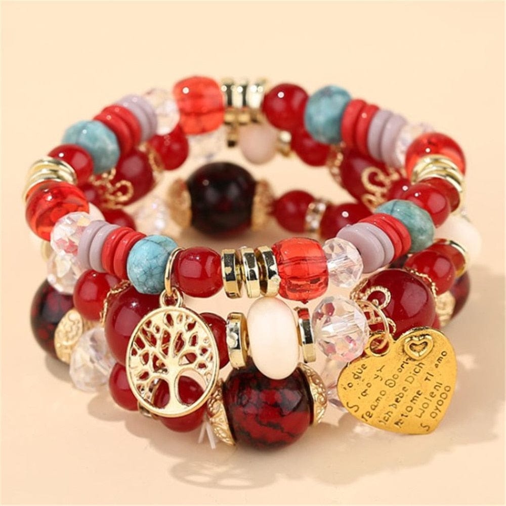 Showlu Fashion Store 0 red tree heart DIEZI Bohemian White Crystal Beads Strand Bracelets For Women Girls Ethnic Tree Of Life Charm Wrap Bracelet Pulseira Feminina