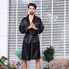 Showlu Fashion Store 0 robe 1 / M 5XL Robe Luxury Men Silky Satin Kimono Robe Long Sleeve Sleepwear Bathrobe Oversized Nightgown Summer Home Clothes