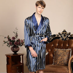 Showlu Fashion Store 0 robe 13 / M 5XL Robe Luxury Men Silky Satin Kimono Robe Long Sleeve Sleepwear Bathrobe Oversized Nightgown Summer Home Clothes