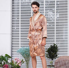 Showlu Fashion Store 0 robe 6 / M 5XL Robe Luxury Men Silky Satin Kimono Robe Long Sleeve Sleepwear Bathrobe Oversized Nightgown Summer Home Clothes