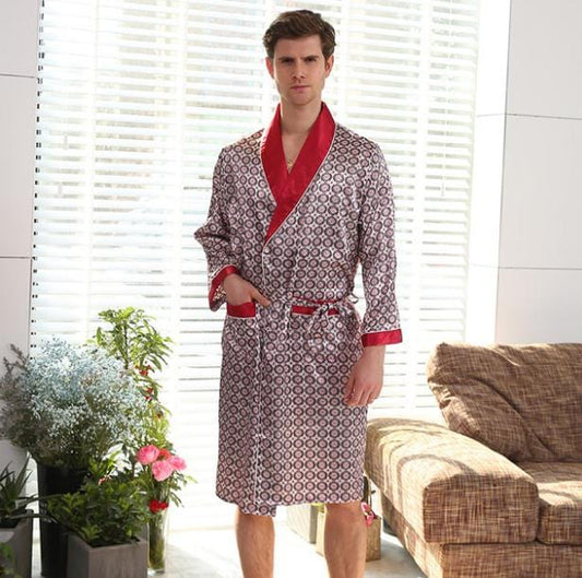 Showlu Fashion Store 0 robe 7 / M 5XL Robe Luxury Men Silky Satin Kimono Robe Long Sleeve Sleepwear Bathrobe Oversized Nightgown Summer Home Clothes