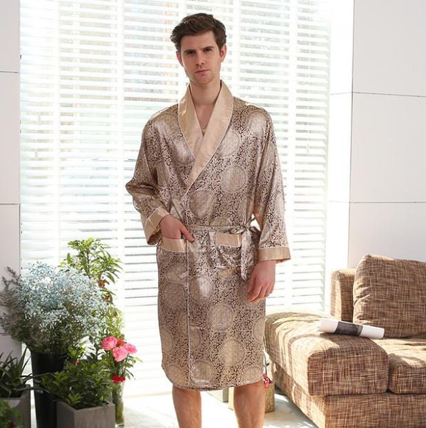 Showlu Fashion Store 0 robe 8 / XL 5XL Robe Luxury Men Silky Satin Kimono Robe Long Sleeve Sleepwear Bathrobe Oversized Nightgown Summer Home Clothes