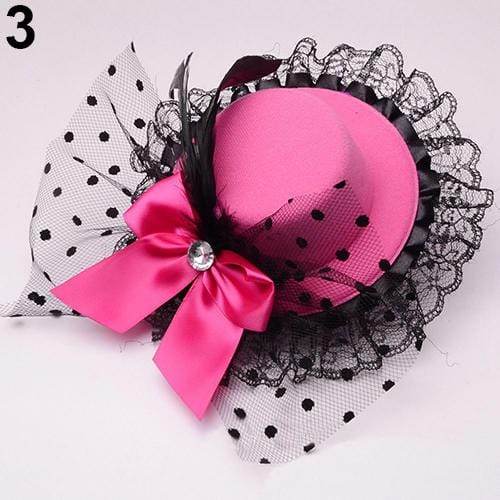 Showlu Fashion Store 0 Rose Lady Mini Top Hat Caps Bowknot Decor Lace Fascinator Hair Clip Costume Accessory Women Hair Accessories Wholesales Dropshipping