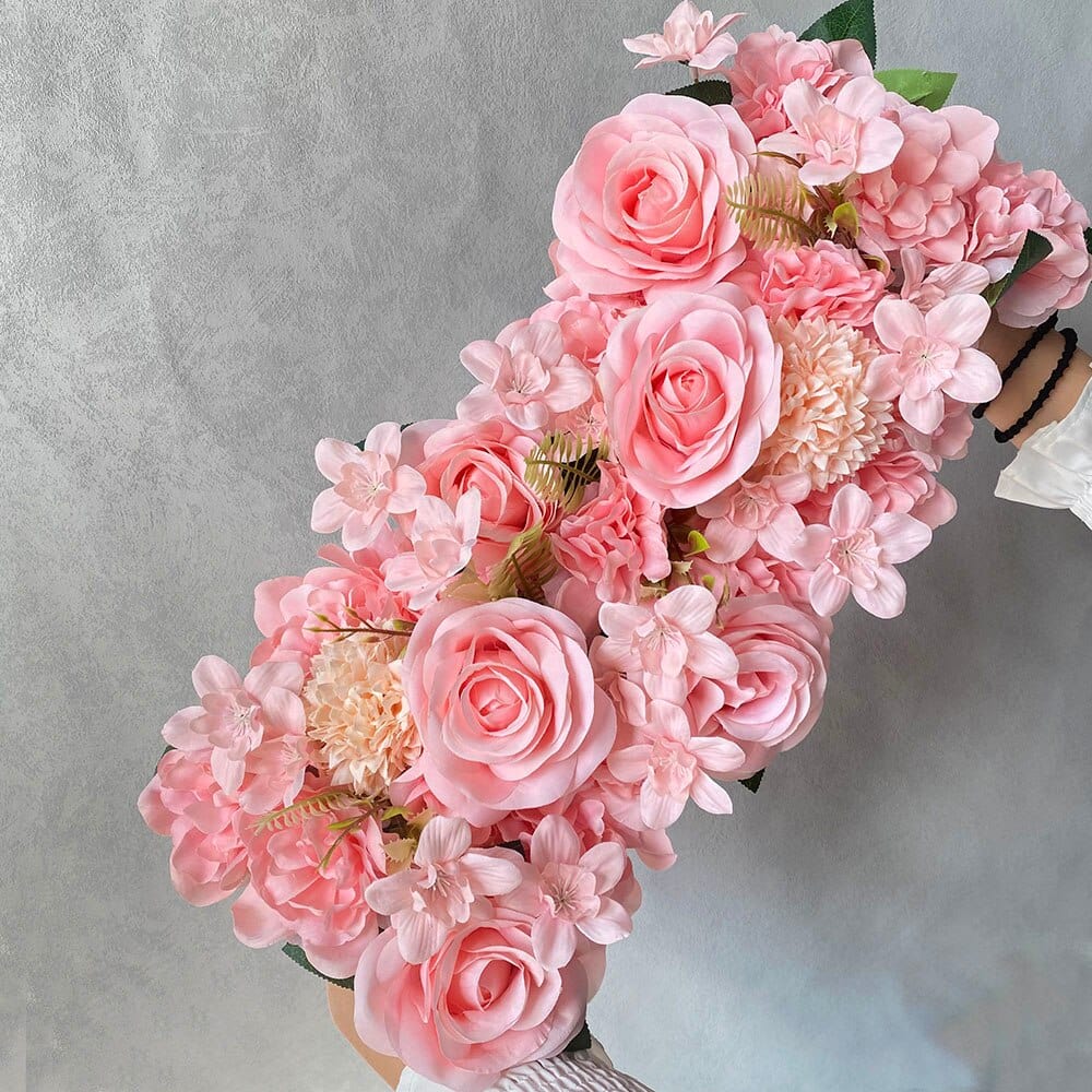 Showlu Fashion Store 0 Rose pink Luxury Wedding Road Cited Flowers Rose Peony Hydrangea Mix DIY Arched Door Flower Row Window T Station Wedding Decoration