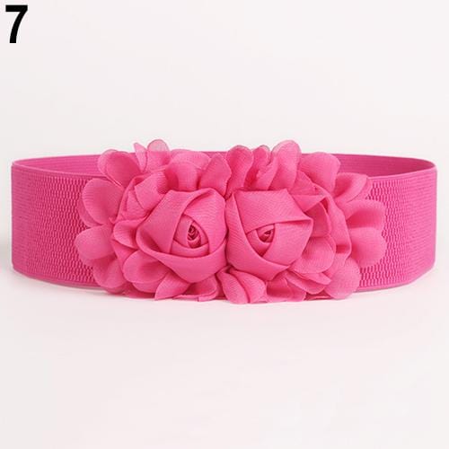 Showlu Fashion Store 0 Rose Red 2020 Women Girl Wide Stretch Elastic Waist Belt Solid Color Flower Waistband belts for women поясок для платья ремень женский