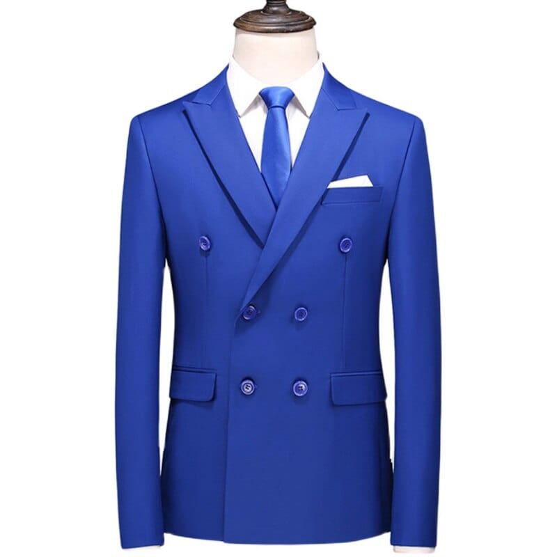 Showlu Fashion Store 0 royal blue / Asia L(168cm-62kg) / China Plus Size 6XL-M Mens Double Breasted Blazer Classic New Solid Slim Fit Suit Jacket Formal Office Business Wedding Casual Blazers