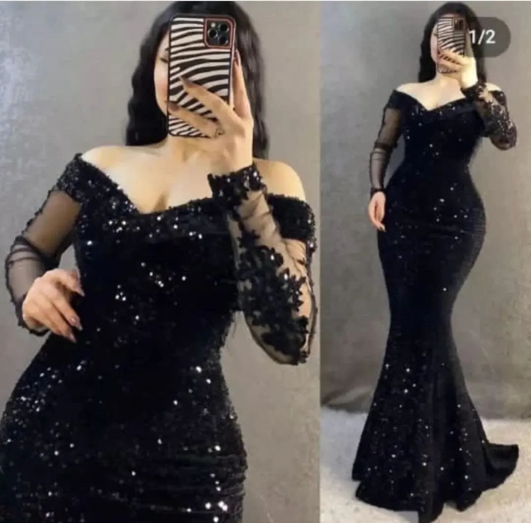 Showlu Fashion Store 0 same  as  pic / 2 / China Glitter Burgundy Mermaid Evening Dresses Off the Shoulder Long Sleeves 3D Flowers Party Gowns Women Formal Prom Dress Plus Size