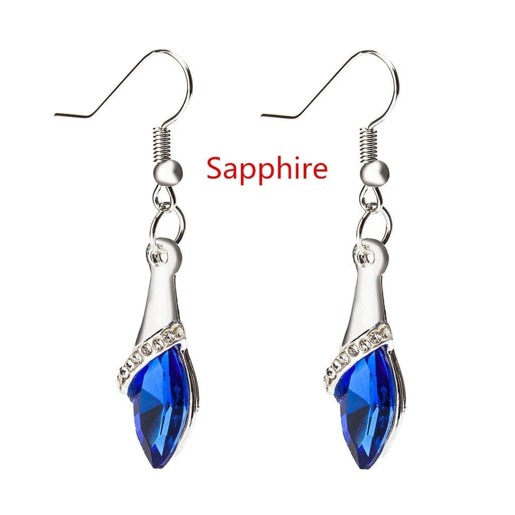 Showlu Fashion Store 0 sapphire Delysia King Women Fashion Chic Shiny Water Drop Ear Dangler Trendy Gemstone Crystal Tassel Elegant Bridesmaid Earrings