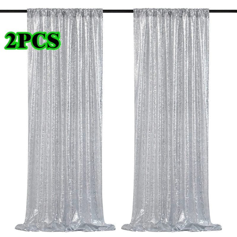 Showlu Fashion Store 0 Sequin Backdrop Curtains - 2 Panels 2x8FT ,for Wedding Birthday Christmas Baby Shower Party Decoration Photographic props Silver