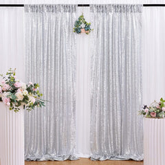 Showlu Fashion Store 0 Sequin Backdrop Curtains - 2 Panels 2x8FT ,for Wedding Birthday Christmas Baby Shower Party Decoration Photographic props Silver