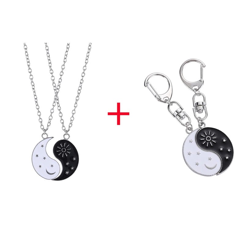 Showlu Fashion Store 0 SET2 Hot Selling Yin And Yang Stitching Alloy Two Petals Pisces Couple Pendant Necklace Fashion Jewelry Accessories Birthday Gift