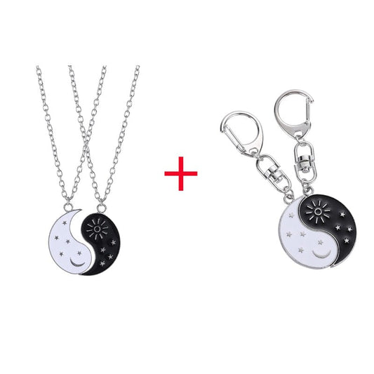 Showlu Fashion Store 0 SET2 Hot Selling Yin And Yang Stitching Alloy Two Petals Pisces Couple Pendant Necklace Fashion Jewelry Accessories Birthday Gift