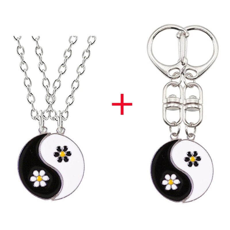 Showlu Fashion Store 0 SET4 Hot Selling Yin And Yang Stitching Alloy Two Petals Pisces Couple Pendant Necklace Fashion Jewelry Accessories Birthday Gift