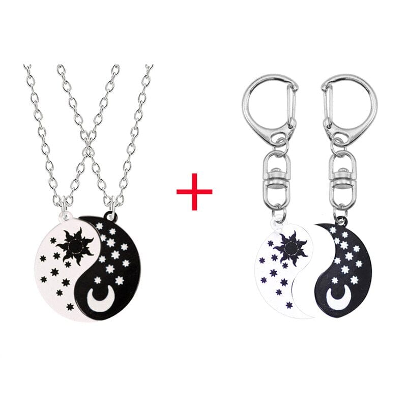 Showlu Fashion Store 0 SET7 Hot Selling Yin And Yang Stitching Alloy Two Petals Pisces Couple Pendant Necklace Fashion Jewelry Accessories Birthday Gift