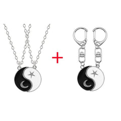 Showlu Fashion Store 0 SET8 Hot Selling Yin And Yang Stitching Alloy Two Petals Pisces Couple Pendant Necklace Fashion Jewelry Accessories Birthday Gift