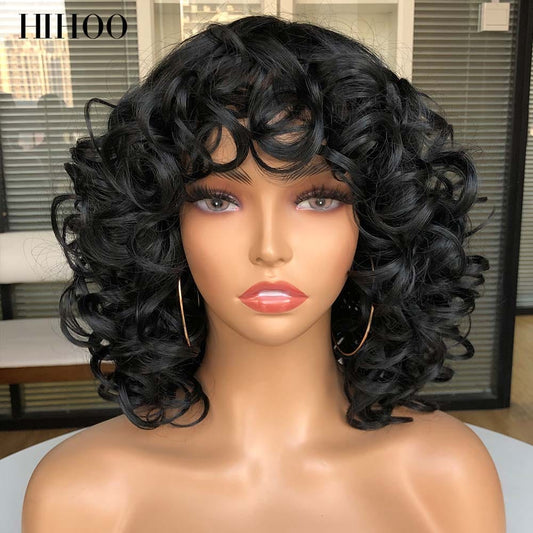 Showlu Fashion Store 0 Short Hair Afro Curly Wig With Bangs For Black Women Cosplay Fluffy  Glueless Mixed Brown Blonde Wigs Natural High Temperat Red