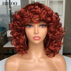 Showlu Fashion Store 0 Short Hair Afro Curly Wig With Bangs For Black Women Cosplay Fluffy  Glueless Mixed Brown Blonde Wigs Natural High Temperat Red