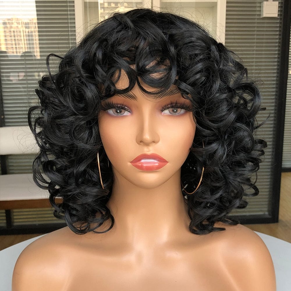 Showlu Fashion Store 0 Short Hair Afro Curly Wig With Bangs For Black Women Cosplay Fluffy  Glueless Mixed Brown Blonde Wigs Natural High Temperat Red