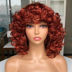 Showlu Fashion Store 0 Short Hair Afro Curly Wig With Bangs For Black Women Cosplay Fluffy  Glueless Mixed Brown Blonde Wigs Natural High Temperat Red