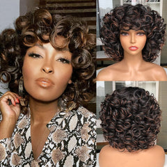 Showlu Fashion Store 0 Short Hair Afro Curly Wig With Bangs For Black Women Cosplay Fluffy  Glueless Mixed Brown Blonde Wigs Natural High Temperat Red