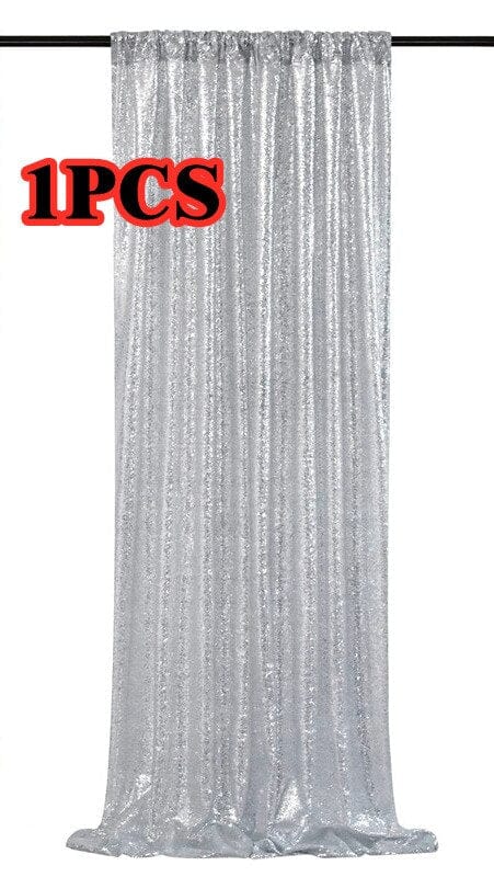 Showlu Fashion Store 0 silver 1PCS Sequin Backdrop Curtains - 2 Panels 2x8FT ,for Wedding Birthday Christmas Baby Shower Party Decoration Photographic props Silver