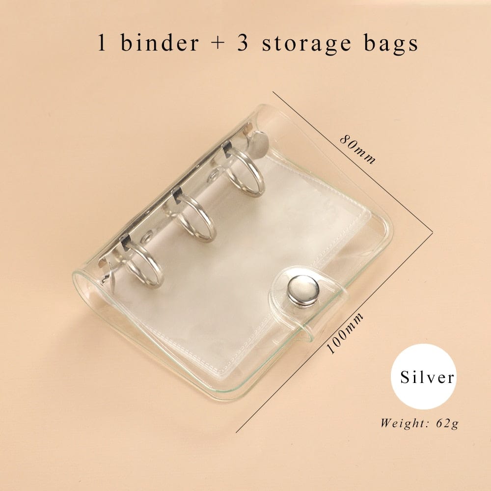 Showlu Fashion Store 0 silver / mini JIANWU Creative Cute Transparent 3 ring Mini Loose-leaf Hand Book Student Portable Notebook ring binder Kawaii School Supplies